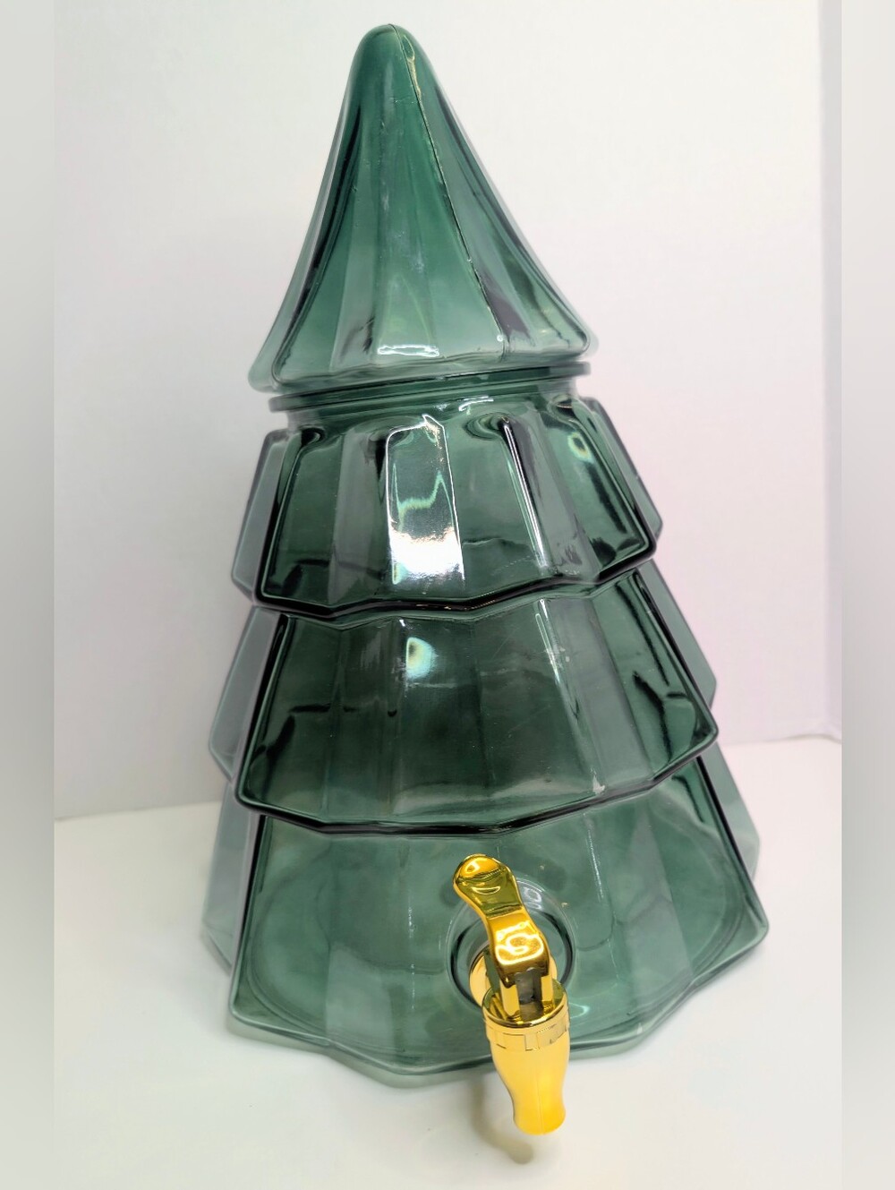 Holiday Time 1.5-Gallon Glass Christmas Tree Drink Dispenser with Lid Green